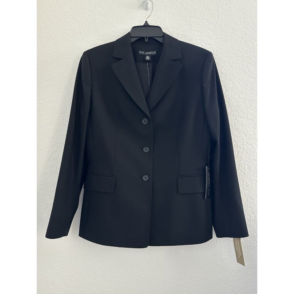 NWT Petite Sophisticate Blazer 8 Black‎ 3 Buttons Stretch Wool Career Old Money